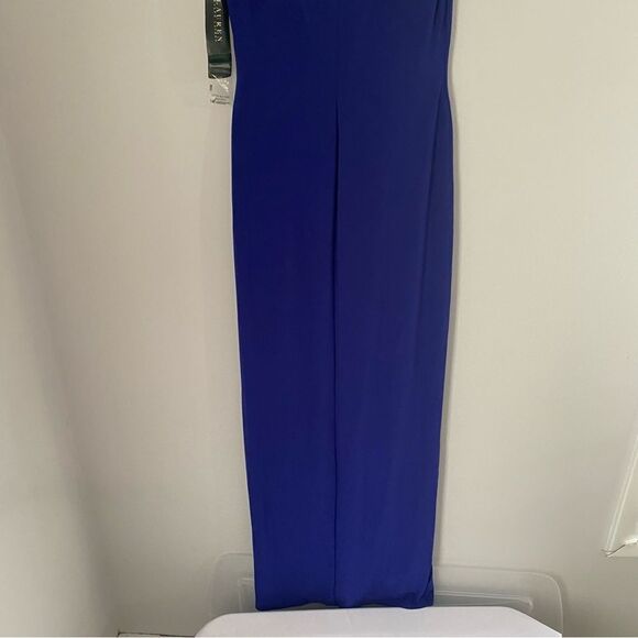 Lauren Ralph Lauren Ruched Sleeveless V Neck Blue Gown size 2 - Picture 6 of 6